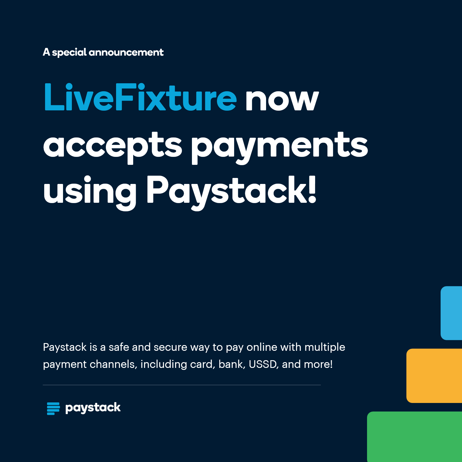 LiveFixture now accepts payments using Paystack