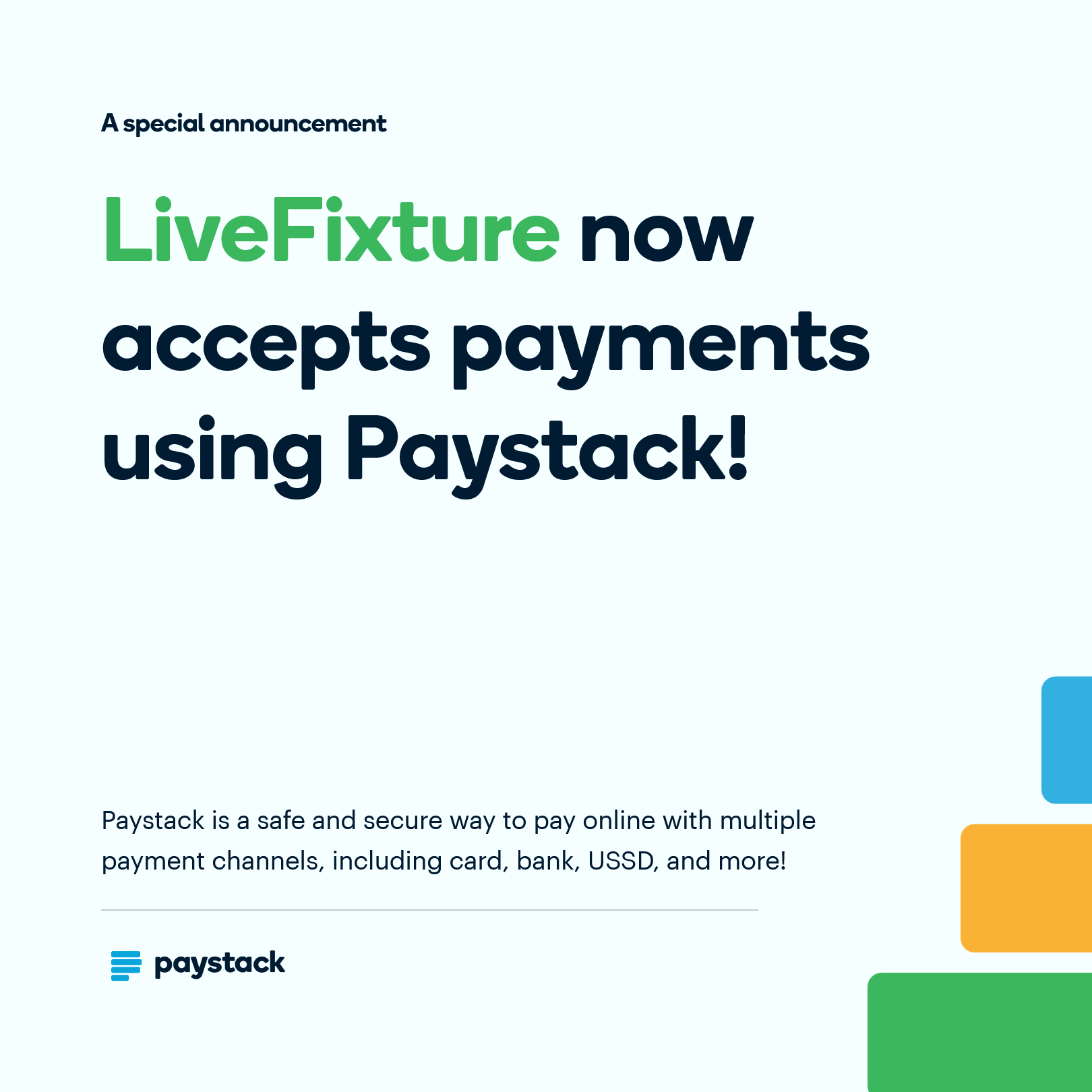 LiveFixture now accepts payments using Paystack